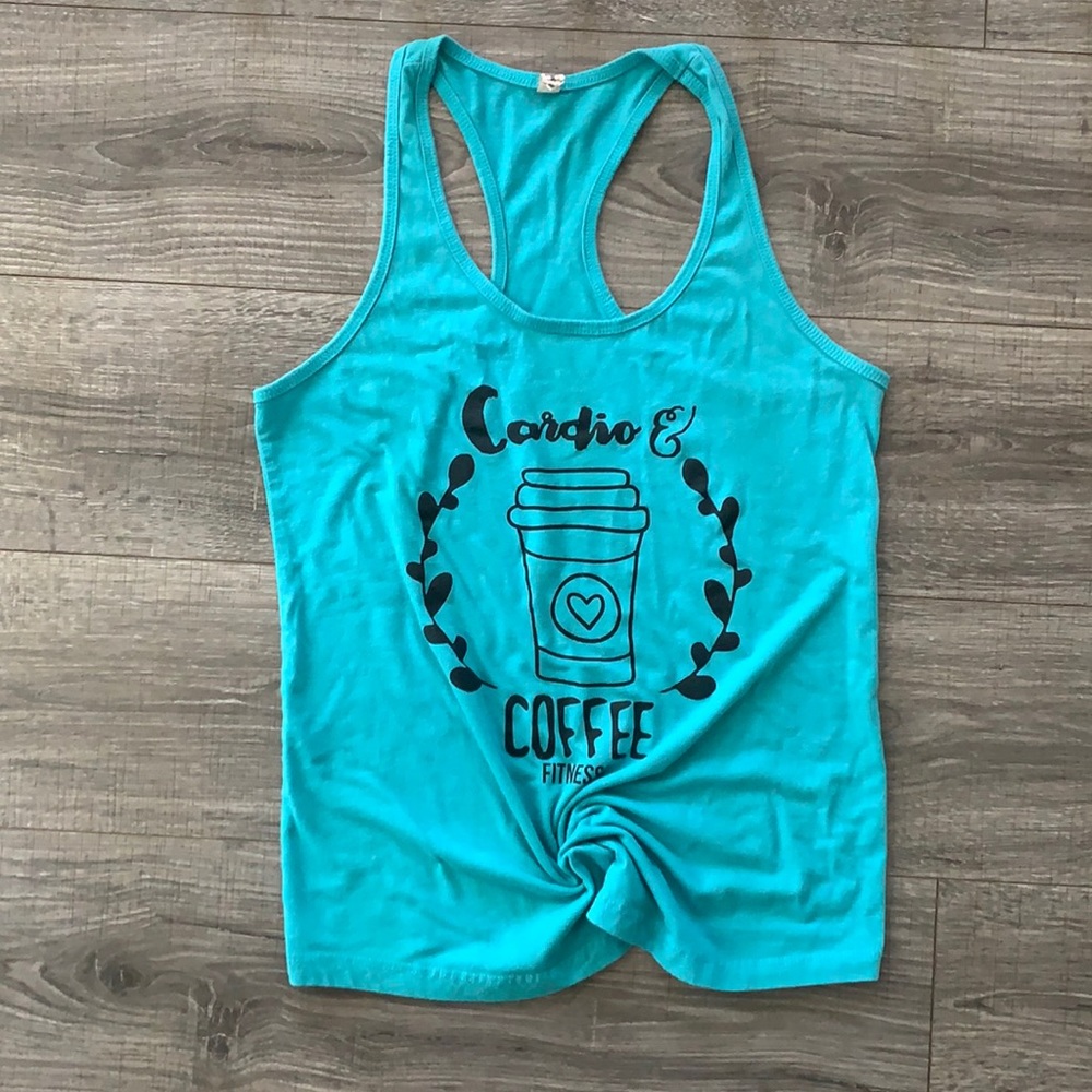 Aqua-‘Cardio & Coffee’-Racerback Workout Tank Size XL